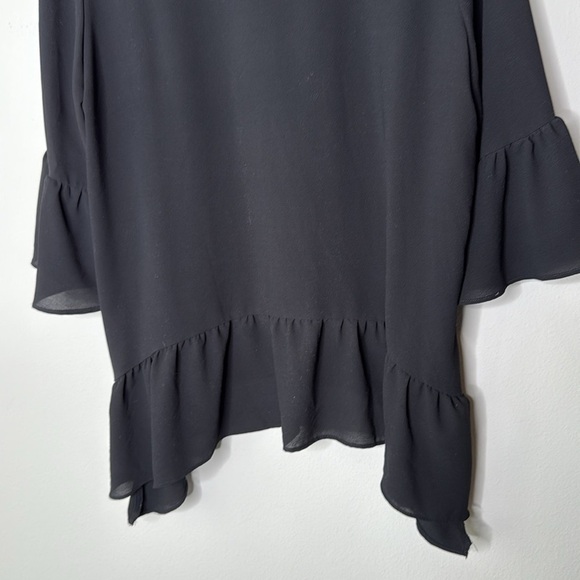 Gibson Nordstrom Ruffle Flounce Hem Short Sleeve Blouse in Black Size XL - Picture 6 of 10